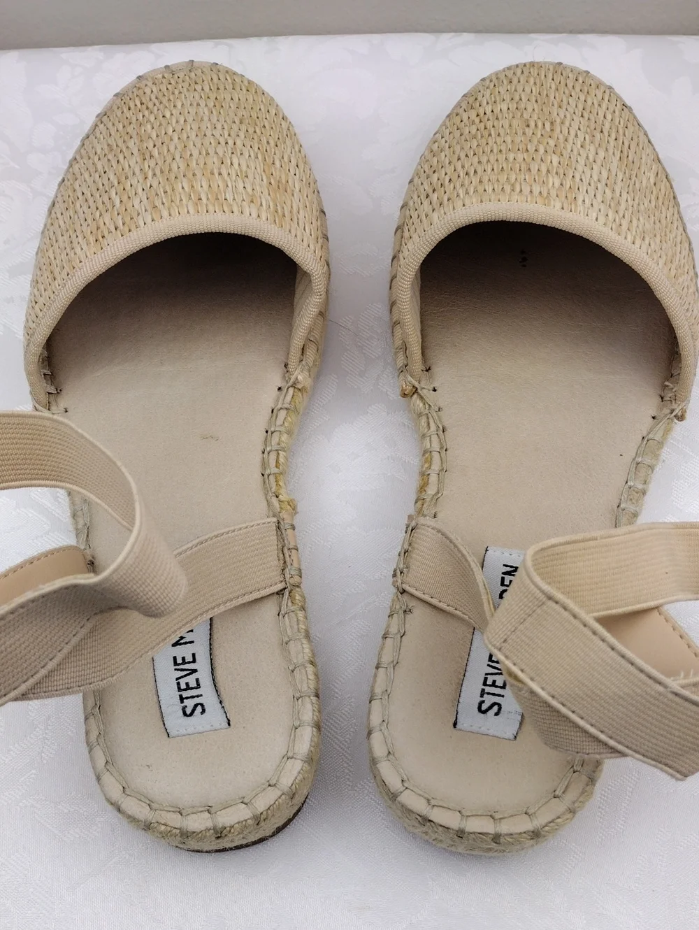 Steve Madden Marlene Wheat Woven Round Toe Elastic Ankle Strap Espadrille Sandal